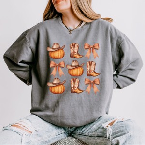 Simply Sage Market Coquette Western Fall Chart Lightweight Garment Dyed Sweatshirt - 1 of 3