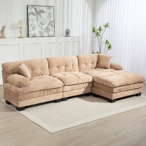 120.87" Chenille L-Shaped Modular Sectional Sofa with Deep Seating, Ottoman, Dual-Layer Cushions & Pillows - 1 of 4