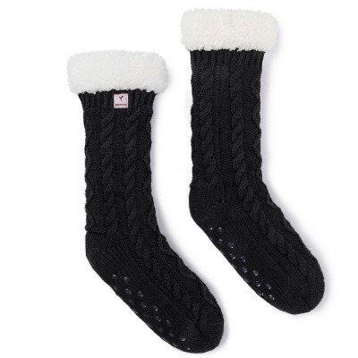 Women's Chenille Knit Faux Wool Lined Slipper Socks, Size 8.5-11 Us Women,  Black : Target