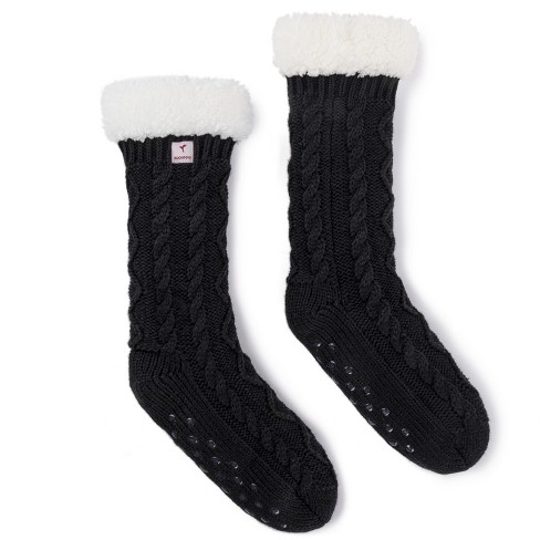 Chenille Slipper Socks - Black - 1 Pair