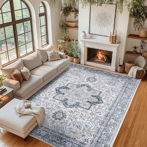 Washable Area Rug Vintage Retro Boho Carpet Floral Pattern Floor Rugs for Kitchen Living Room Bedroom - 1 of 4