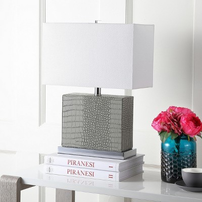 Delia 21-inch Gray Faux Alligator Table Lamp with Silver Finish
