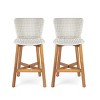 Set of 2 Outdoor Bar Stools,Teak Finished Acacia Wood Bar Stools with Wicker Seat,Wicker Bar Stools for Patio or Home Bar-Cuddlewood - 2 of 4