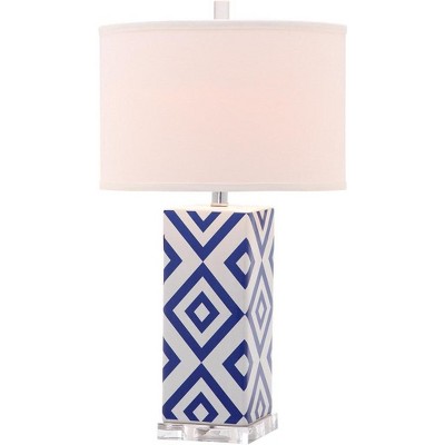 Navy and White Ceramic Geometric Table Lamp with Acrylic Base
