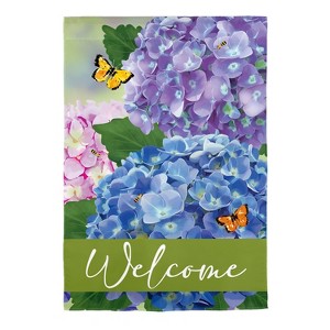 Evergreen Hydrangea and Butterfly Welcome Garden Burlap Flag 12.5 x 18 Inches Indoor Outdoor Decor - 1 of 1