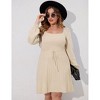 Coolmee Womens Plus Size Midi Dress Casual Square Neck Long Sleeve Drawstring Waist Casual Babydoll Sweater Dress - 4 of 4