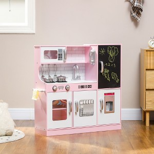 Angel Sar Kids Play Kitchen Set, Pink Pretend Play Toy with Ice Maker, Chalkboard, Microwave, Sink & 5 Accessories - 1 of 4
