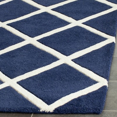 Dark Blue-Ivory Handmade Wool 6' x 9' Tufted Rug