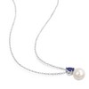 EVERLY JEWELRY | Sterling Silver 8.5-9mm White Cultured Freshwater Pearl and 5/8ct TGW Created Blue Sapphire Solitaire Pendant with Chain, 18" - 2 of 4