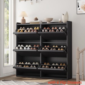 Shoe Cabinet with 2/3/4/6 Flip Drawers/ with 3 Flip Drawers & Side Door, Wooden Shoe Organizer w/Adjustable Shelf, Shoe Storage for Entryway - 1 of 4