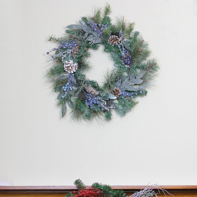 24" Frosted Pine and Blueberry Artificial Christmas Wreath