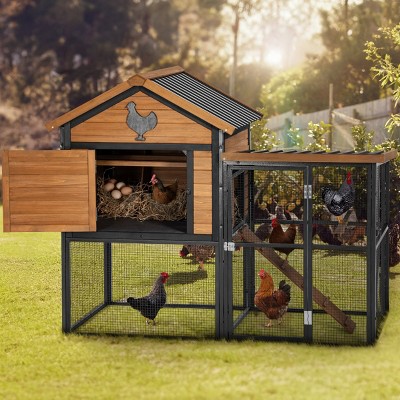 LAOTIES Large Wooden Chicken Coop With Run,Waterproof Roof,Nesting Box And Predator-Proof Wire For 5-7 Chickens,Outdoor And Easy To Clean