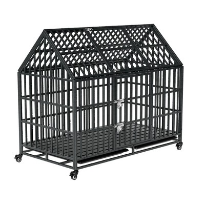 AZL1 Life Concept Pet Crates and Houses 54 Inches Heavy Duty Dog Crate with Roof Top, Wheels and Trays, Super Spacious Space, Black, 46"*24.21”*54"