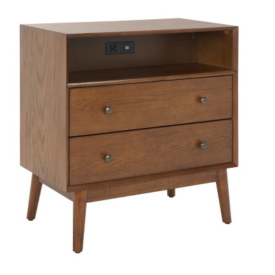 Medium Oak and Gold 2-Drawer Chest with USB Ports