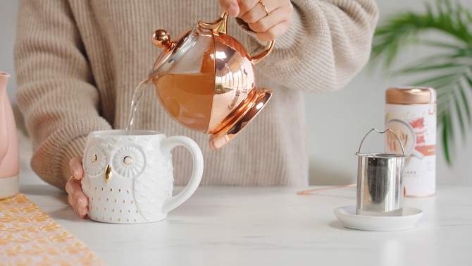 Shelby™ Glass and Rose Gold Wrapped Teapot by Pinky Up, Light Orange, 2 of 10, play video