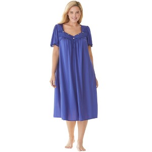 Only Necessities Women's Plus Size Short Silky Lace-Trim Gown - 1 of 4