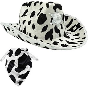 4E's Novelty Cow Print Cowboy Hat with Accessory, Cowgirl Hat for Women Men Adult Western Party, Cowgirl Costume Accessory - 1 of 4