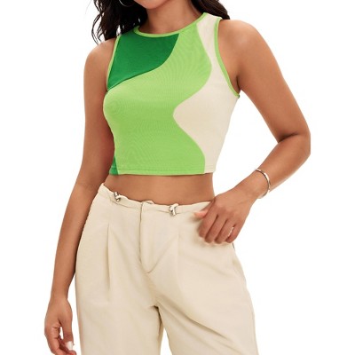 INSPIRE CHIC Women's Color Block Summer Crew Neck Ribbed Sleeveless Crop Going Out Tank Tops