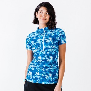 Calypsa Women's Half-Zip Short Sleeve Rashguard UPF 50+ Adele Swim Top - 1 of 4