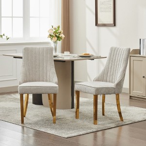 TiramisuBest Comfy Chenille Dining Chairs Set of 2, Upholstered Accent Kitchen Chairs with Golden Stainless Steel Legs, Beige - 1 of 4