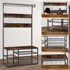 Coat Rack Hall Tree, 3-Tier Shoe Storage with 5 Hooks - Wood-Look Bench for Entryway, Industrial Rustic Design Brown & Black - 4 of 4