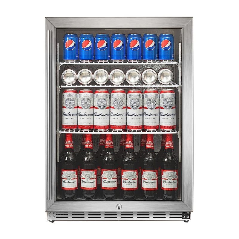 IceJungle 160 Can Freestanding Beverage Drink Fridge with Adjustable Shelves, Automatic Close Function, Door Lock and Alarm, Silver, 3 of 8