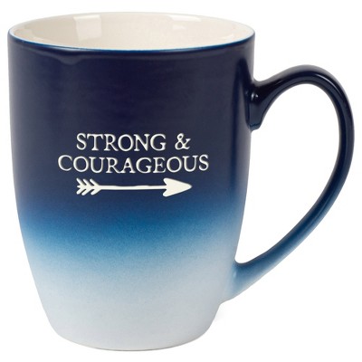 Elanze Designs Strong & Courageous Two Toned Ombre Matte Navy Blue and White 12 ounce Ceramic Stoneware Coffee Cup Mug