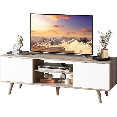 SweDrea Greige TV Stand Boho Entertainment Center with Storage Cabinets