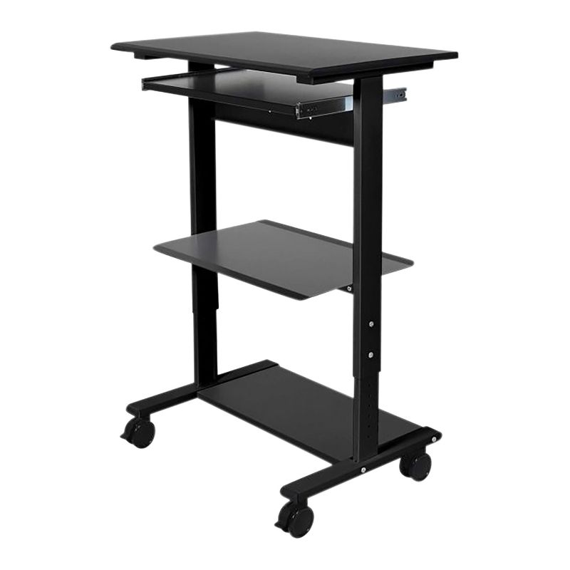 Stand Up Desk Store Mobile Rolling Adjustable Height Standing Workstation with Printer Shelf and Slideout Keyboard Tray, 2 of 5