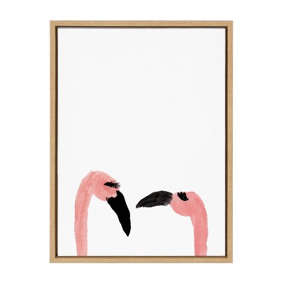 18" x 24" Sylvie Flamingo Faces by Kendra Dandy of Bouffants and Broken Hearts Framed Wall Canvas Natural - Kate & Laurel All Things Decor