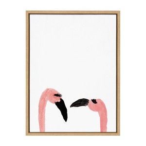 18" x 24" Sylvie Flamingo Faces by Kendra Dandy of Bouffants and Broken Hearts Framed Wall Canvas Natural - Kate & Laurel All Things Decor - 1 of 4