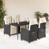 vidaXL 5 Piece Patio Dining Set with Cushions Black Poly Rattan - 63" Table Length Sharp Leg 4 Items - 2 of 4