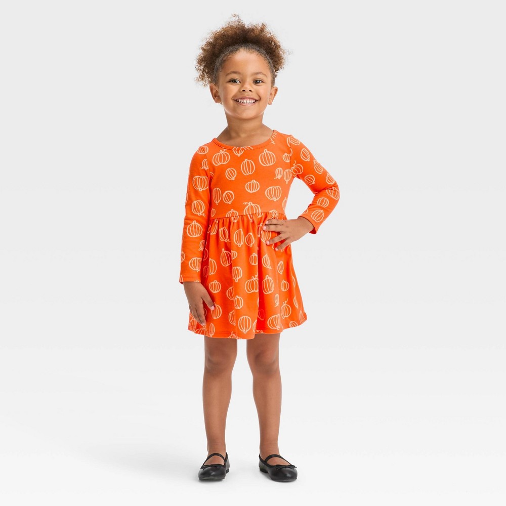 Different sizesToddler Girls' Pumpkin Long Sleeve Dress - Cat & Jack™ Orange 18M