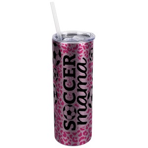 Elanze Designs Leopard Print Hot Pink Rose Gold 20 Ounce Double Wall Stainless Steel Glitter Travel Tumbler With Sliding Lid And Straw, Soccer Mom - 1 of 4