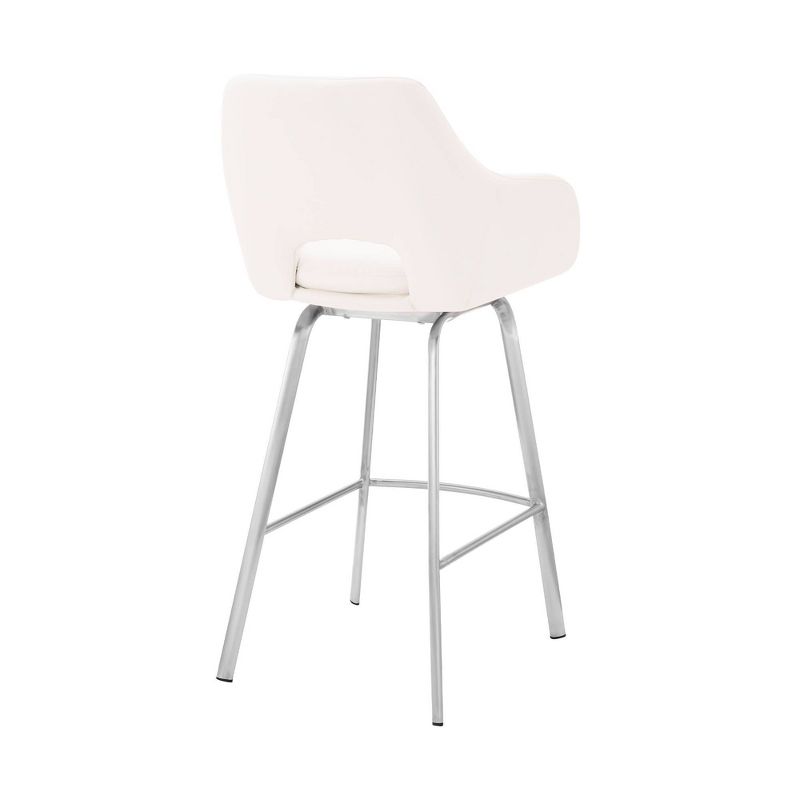 30&#34; Aura Swivel Counter Height Barstool with White Faux Leather Brushed Stainless Steel - Armen Living, 5 of 12
