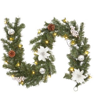 6 ft Pre-Lit Garland with 20 LED Lights Pine Cones Ballfor Fireplace Stair Door - 1 of 4