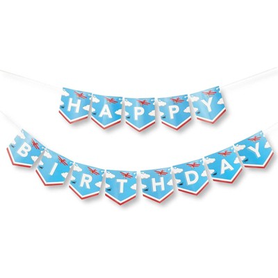 5.5 x 6" 1 Pack Airplane Happy Birthday Party Banner Garland Decorations for Kids Party Supplies Favors, with 12 Flags Each