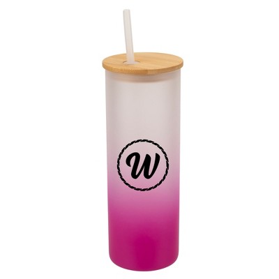 Elanze Designs W Monogram Letter Initial Rope Circle Wrap-Around Design 25 Ounce Frosted Gradient Glass On-The-Go Coffee Travel Skinny Tumbler Mug