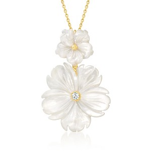 Ross-Simons Mother-Of-Pearl and .10 Carat White Topaz Flower Pendant Necklace in 18kt Gold Over Sterling Size 16 - 1 of 4