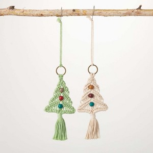 Macrame Tree Ornament Multicolor 6"H  Set of 2 - 1 of 2