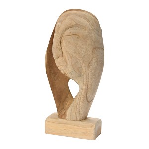 Storied Home Hand Carved Teakwood Face Sculpture, Natural - 1 of 4
