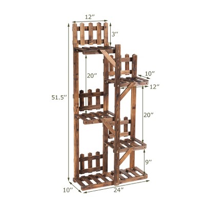 5-Tier Dark Brown Solid Fir Wood Plant Stand