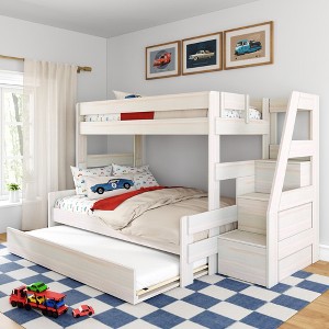 Modern Farmhouse Twin Over Full Bunk Bed With Staircase and Trundle - 1 of 4