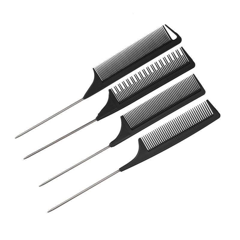 Unique Bargains 4 Pcs Tail Comb for Home Use, Styling Comb, Steel Handle Hair Combs Black, 4 of 7