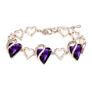 Leafael Infinity Love Heart Link Bracelet with Healing Stone Crystal, 18K Rose Gold Plated, 7" Chain + 2" Extender - 1 of 4