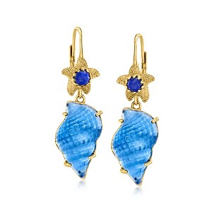 Ross-Simons Italian Tagliamonte Blue Venetian Glass Seashell Drop Earrings With Lapis in 18kt Gold Over Sterling - 1 of 3