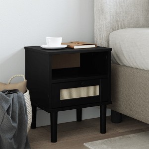 vidaXL Bedside Cabinet SENJA Rattan Look Black 15.7 in.x13.8 in.x18.9 in. Solid Wood Pine - 1 of 4