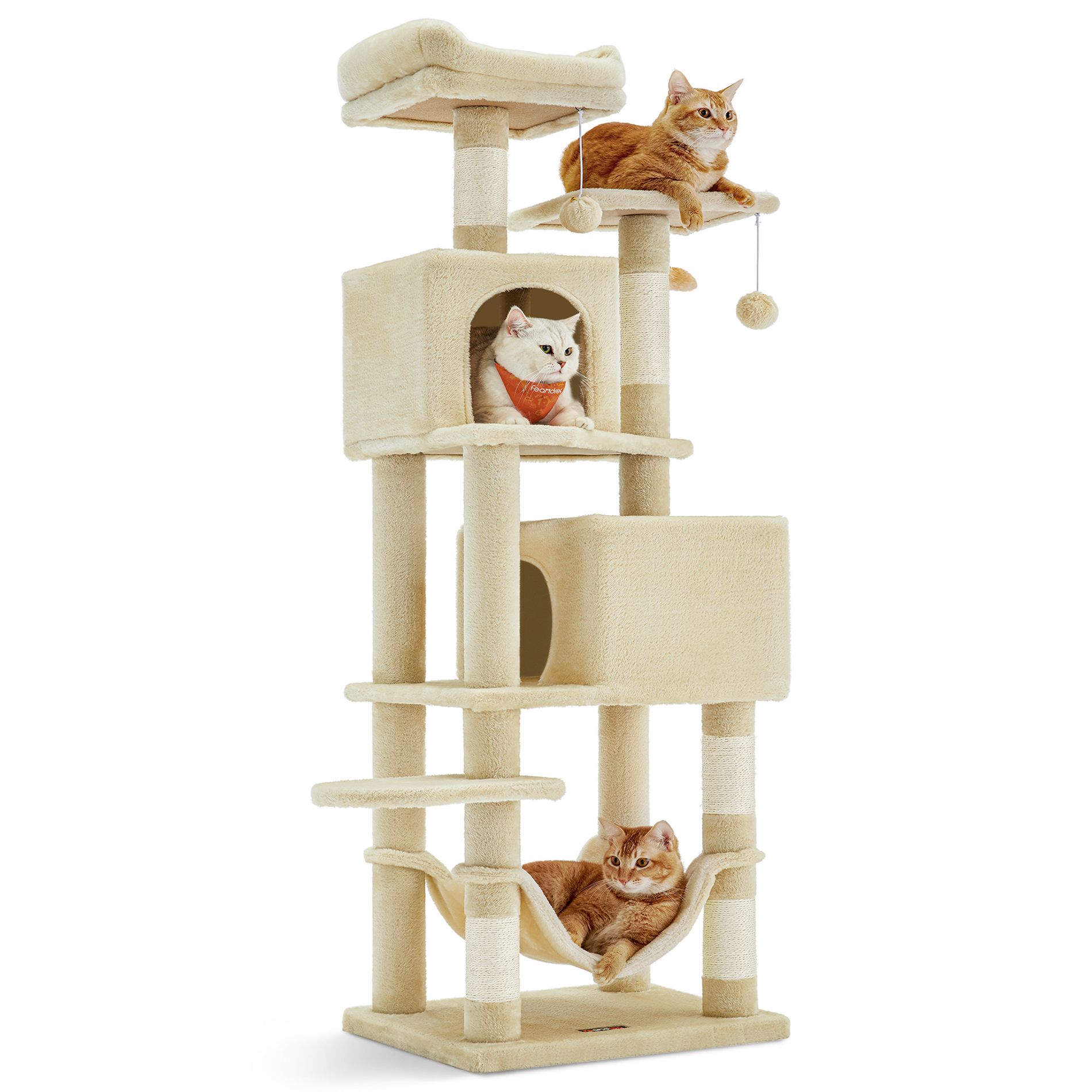 59.5"/73.2"H Cat Tree Cat Tower for Indoor Cats, Plush Multi-Level Cat Condo with Scratching Posts, Perches, Caves, Hammock