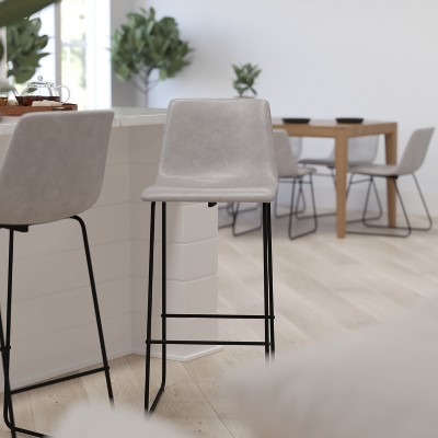 Modern Sled Base Light Gray Faux Leather Bar Stools, Set of 2