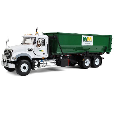 Mack Granite w/Tub Style Roll Off Container "WM Waste Management" Refuse Garbage Truck White & Green 1/34 Diecast by First Gear